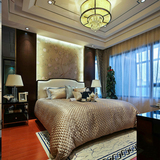 现代新中式实木双人婚床软包布艺1.8床后现代简约别墅样板房家具