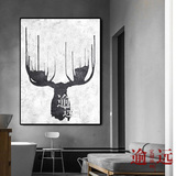 逾远油画 黑白动物鹿 壁画简约意境挂画客厅卧室大尺寸巨幅装饰画