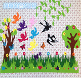 幼儿园教室装饰儿童房墙面环境装饰用品 可移除墙贴 花鸟绿树组合