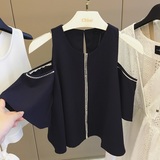 MR2016夏季新款女装韩国定制韩版性感喇叭袖露肩短袖雪纺衫女上衣