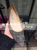香港代购MB女鞋尖头水钻方扣金丝平底单鞋婚鞋高跟鞋