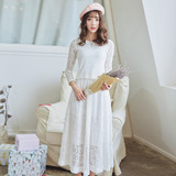 夏季新款女装2016韩版白色蕾丝镂空显瘦短袖圆领套装女裙子两件套