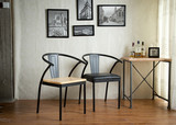 欧式复古做旧皮垫餐椅实木咖啡椅铁艺办公桌椅休闲椅软座皮椅子