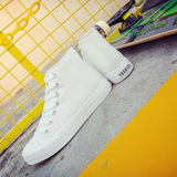 韩版学院风夏秋季新款潮流黑白高帮帆布鞋女滑板鞋子学生英伦透气