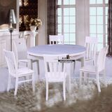 餐桌伸缩折叠多功能钢化玻璃 简约现代烤漆 实木白色田园冰花圆桌