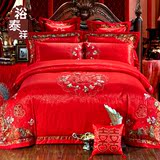 裕泰祥结婚床上用品婚庆床品四六十件套大红色贡缎提花新婚套件