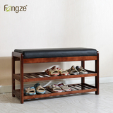 新品!Fengze简约实木换鞋凳简易门厅现代仿皮垫双层鞋架凳FZ-805