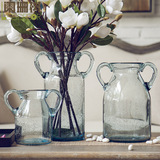 阑珊树-雨滴双耳玻璃花瓶 客厅欧式水培花器 办公室装饰品摆件