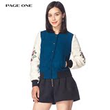 佩吉/Page One冬新品 简约拼接刺绣棒球衫女修身呢子卫衣女864272