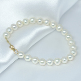 爱佳珠宝 新品天然淡水珍珠手链 近圆珍珠手环手圈 正品6-7mm