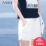 Amii[极简主义]2016夏新款白色热裤宽松显瘦大码休闲纯棉短裤女