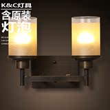 kc美式乡村过道壁灯走廊工业复古风格卧室墙灯床头灯双头蜡烛壁灯