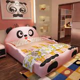 DHXZF儿童床真皮床男孩卡通创意1.5米时尚单人熊猫床家具女孩个性
