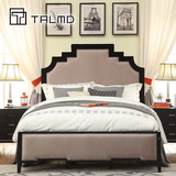 TALMD图迈 现代中式实木布艺双人床新中式铆钉简约卧室床床头柜