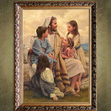 耶稣油画耶稣像画耶稣爱小孩仿真书房客厅餐厅卧室挂壁画装饰画