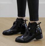 韩国代购女鞋2015秋冬新漆皮英伦风粗跟女靴短靴及踝靴复古马丁靴