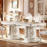 长方形大理石餐桌1.8米8人奢华实木雕花白户型欧式新古典餐台包邮