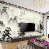 3d电视背景墙壁纸无缝大型壁画山水情客厅墙纸影视墙古典中式水墨