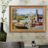 欧式餐厅油画手绘装饰画单幅有框画壁画挂画 静物酒瓶红酒水果