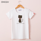 2016夏季新款白色圆领短袖T恤女 一只猫卡通印花韩国百搭修身体恤