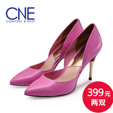 399两双惠CNE女鞋浅口拼接性感单鞋羊皮细跟尖头高跟鞋6M91383