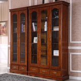 欧式书柜实木仿古书橱原木色豪华书房家具组合美式书柜带门书房柜
