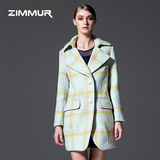 ZIMMUR2015冬装新款外套直筒简约单排扣圆领长款毛呢外套大衣女