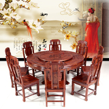 红木家具小叶红檀餐桌椅组合圆桌吃饭桌圆台餐台转盘雕花圆桌实木