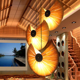 东南亚新中式木皮吊灯 个性创意日式餐厅酒店茶室过道楼梯吊灯