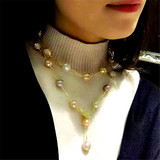 新款巴洛克珍珠毛衣链 项链外贸单尾货 异形天然珍珠风格个性另类