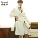 女装春季韩版2016新品女士白色直筒双排扣宽松版修身风衣外套大衣