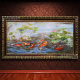 九条鱼图风水油画纯手绘有框鲤鱼装饰壁画中式欧式客厅家居横挂画