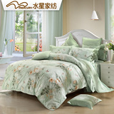 水星家纺 全棉斜纹床单被套4四件套 春夏床上用品1.5m 1.8米绿色