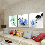 现代客厅沙发背景墙装饰画壁画无框三联画家居板画挂画墙画蓝玫瑰