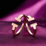 韩版时尚双T开口食指戒指环钛钢镀18k玫瑰金戒指彩金首饰品送女友