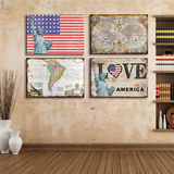 包邮 古航海地图木板画美国自由女神装饰画 挂画墙贴摆件可定制