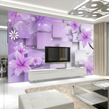 紫色温馨玉兰花壁纸大型3D立体壁画简约客厅沙发电视背景墙布墙纸