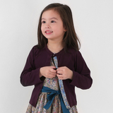 雅童小铺 野莓紫女童95棉针织长袖开衫 2016春季新品 短款上衣