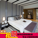 新中式床 水曲柳全实木双人床 现代明清家具实木床 卧室软靠床
