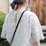2016韩国睫毛宽松显瘦中长款白色镂空水溶蕾丝连衣裙两件套女夏季