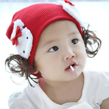 儿童假发帽子 韩国秋冬季男女宝宝套头帽婴幼儿保暖毛线帽针织帽