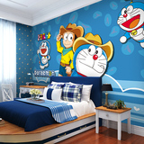 可爱卡通哆啦A梦叮当猫墙纸主题儿童房卧室背景壁纸环保大型壁画