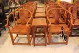 缅甸花梨木家具红木皇宫椅三件套圈椅雕花仿古典家具单人圈椅坐垫