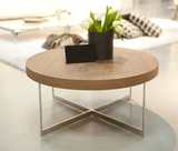 欧式宜家简约实木圆形客厅茶几不锈钢现代边几书桌洽谈桌可订做