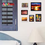 包邮6大框实木玻璃照片墙卧室客厅挂墙相框黑白原木色风景抽象画
