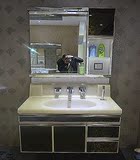 包邮 洗手盆pvc浴室柜组合送龙头 玉石台面带镜前灯一体台盆