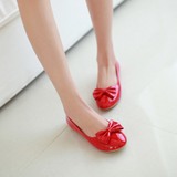 大童平跟包头公主皮鞋韩版新款可爱女童红色单鞋学生平底漆皮船鞋