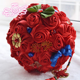 中国风红色古典传统新娘手捧花带水钻绸缎丝仿真创意结婚婚礼用品
