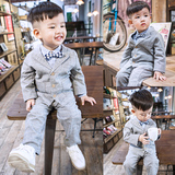 宝宝英伦套装 男童长袖小西服两件1-2-3-4岁小童正装儿童格子西装