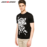 JackJones杰克琼斯男纯棉圆领几何图案针织短袖T恤衫E|216301504